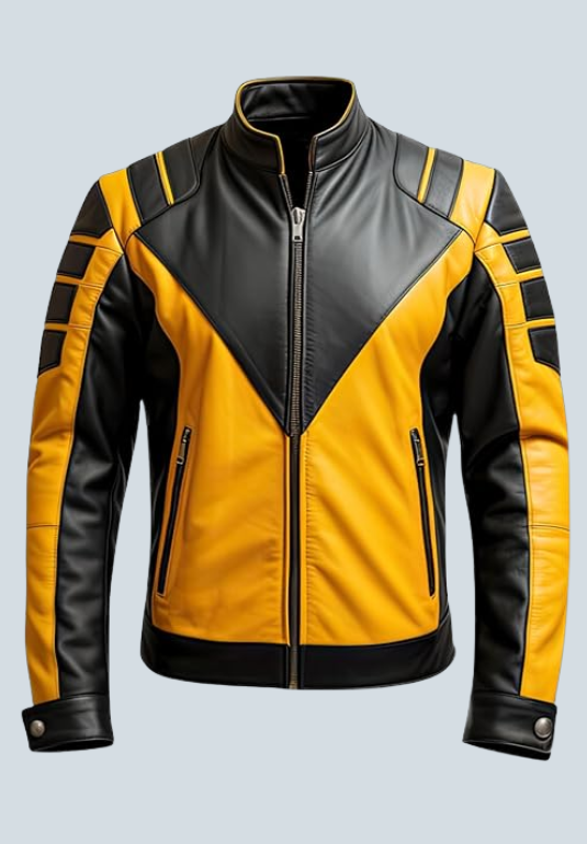 Bea Arthur New Cafe Racer Black & Yellow Slim Fit Leather Jacket